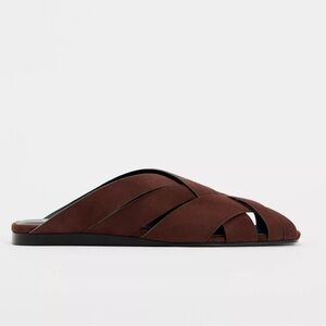 nwot sold out zara suede woven mule flat brown sandals 6.5 nwob